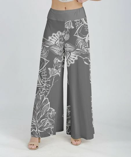 Lily | Gray & White Floral Wide-Leg Pants - Plus 1 Lily | Gray & White Floral Wide-Leg Pants - Plus
