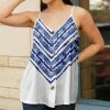 Lily | White & Navy Tie-Dye Button-Accent V-Neck Swing Tank - Plus