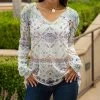 Lily | Purple & White Geometric Long-Sleeve V-Neck Tunic - Women