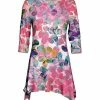 Lily | Pink & Purple Watercolor Floral Three-Quarter Sleeve Sidetail Tunic - Women & Plus