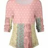 Lily | Pink & Green Floral Polka Dot Three-Quarter Sleeve Pleated Top - Women & Plus