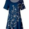 Lily | Navy & Gray Floral Filigree Pleated Swing Tunic - Women