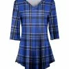 Lily | Blue & Gray Plaid Three-Quarter Sleeve V-Neck Tunic - Plus