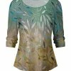 Lily | Green & Gold Ombré Leaf Three-Quarter Sleeve Pleated Top - Women