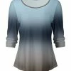 Lily | Brown & Navy Faded Color Block Three-Quarter Sleeve Pleated Tunic - Plus