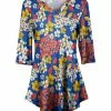 Lily | Blue & Yellow Floral Three-Quarter Sleeve V-Neck Tunic - Plus