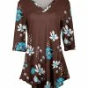 Lily | Brown & Blue Floral Three-Quarter Sleeve V-Neck Tunic - Plus