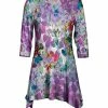 Lily | Purple & Green Watercolor Leaves Three-Quarter Sleeve Sidetail Tunic - Women