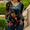 Lily | Black Multicolor Foliage V-Neck Long-Sleeve Tunic - Women