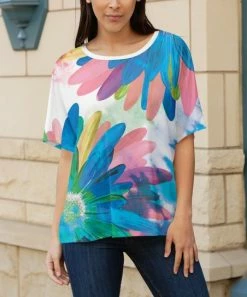 Lily | Turquoise & Pink Petal Short-Sleeve Tunic - Plus