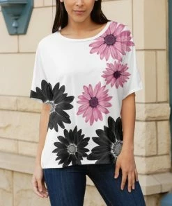 Lily | White & Pink Daisy Short-Sleeve Tunic - Plus