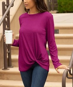 Lily | Fuschia Knot-Front Long-Sleeve Tunic - Women & Plus