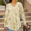 Lily | Gold & Beige Floral Long-Sleeve Curved-Hem Tunic - Women