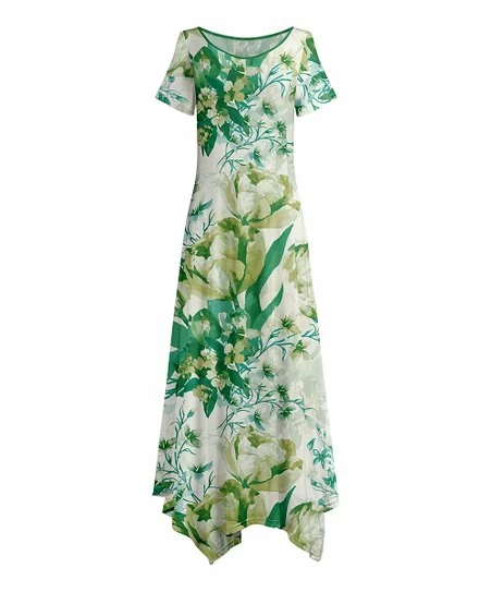 Lily | Green & White Floral Handkerchief Maxi Dress - Women 1 Lily | Green & White Floral Handkerchief Maxi Dress - Women