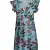 Lily | Pink & Teal Floral V-Neck Flutter-Sleeve Tunic - Plus