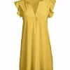 Lily | Yellow V-Neck Flutter-Sleeve Tunic - Women