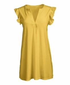 Lily | Yellow V-Neck Flutter-Sleeve Tunic - Women