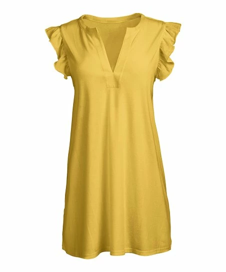 Lily | Yellow V-Neck Flutter-Sleeve Tunic - Women 1 Lily | Yellow V-Neck Flutter-Sleeve Tunic - Women