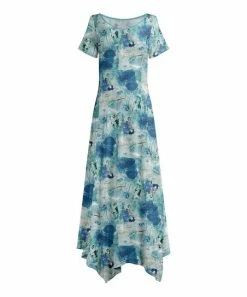 Lily | Blue & White Abstract Handkerchief Maxi Dress - Plus