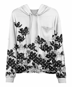 Lily | Black & White Floral Dot Chest-Pocket Hoodie - Plus