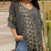 Lily | Black & Gray Geometric Ruffle-Sleeve V-Neck Tunic - Women & Plus