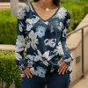Lily | Navy & White Floral Long-Sleeve V-Neck Tunic - Women