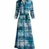 Lily | Teal & Blue Floral Collared Tie-Waist Maxi Dress - Plus