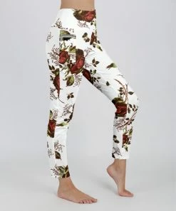 Lily | Red & White Floral Rose Pocket Leggings - Women