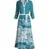 Lily | Blue & White Polka Dot Floral Belted Button-Front Maxi Dress - Plus