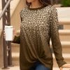 Lily | Brown Leopard Long-Sleeve Knot-Hem Tunic - Women