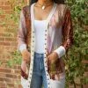 Lily | Pink & Brown Abstract Snap-Up Pocket Longline Cardigan - Women