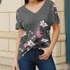 Lily | Gray & Pink Floral V-Neck Short-Sleeve Tunic - Plus