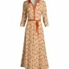 Lily | Orange & Gold Floral Belted Maxi Shirt Dress - Plus