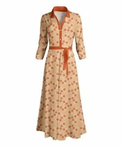 Lily | Orange & Gold Floral Belted Maxi Shirt Dress - Plus