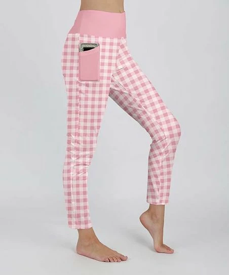 Lily | Pink & White Plaid High-Waist Pocket Leggings - Women & Plus 1 Lily | Pink & White Plaid High-Waist Pocket Leggings - Women & Plus
