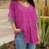 Lily | Fuchsia & Gray Speckled Ruffle-Sleeve V-Neck Tunic - Women & Plus
