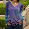 Lily | Purple & Turquoise Abstract Long-Sleeve V-Neck Tunic - Plus