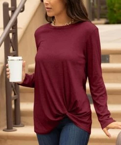 Lily | Red Long-Sleeve Knot-Hem Tunic - Women & Plus