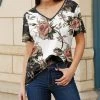 Lily | Black & White Floral V-Neck Short-Sleeve Tunic - Plus