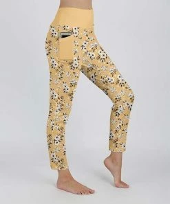 Lily | Yellow & White Floral High-Waist Pocket Leggings - Women