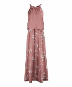 Lily | Dusty Pink & White Floral Dot Sleeveless Blouson Maxi Dress - Women