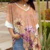 Lily | Orange & Pink Floral Layered-Sleeve V-Neck Tunic - Women