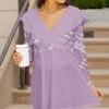 Lily | Lavender Abstract Empire-Waist Surplice Tunic - Plus