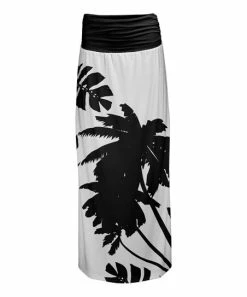 Lily | Black & White Palm Tree Ruched-Waist Maxi Skirt - Women