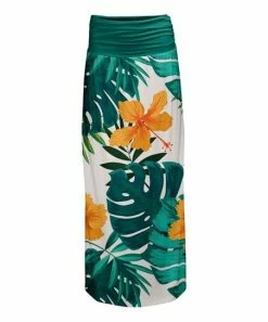 Lily | Turquoise & Orange Floral Ruched-Waist Maxi Skirt - Women