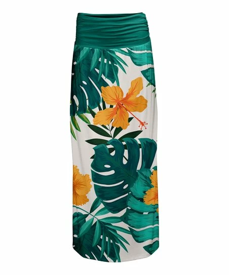 Lily | Turquoise & Orange Floral Ruched-Waist Maxi Skirt - Women 1 Lily | Turquoise & Orange Floral Ruched-Waist Maxi Skirt - Women