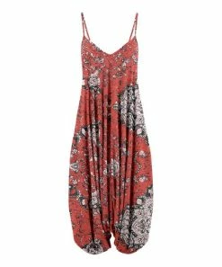 Lily | Rust & Black Geometric Sleeveless V-Neck Harem Jumpsuit - Women