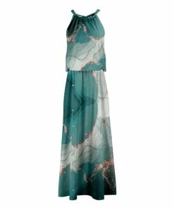 Lily | Teal & Gold Marble Yoke Maxi Dress - Plus