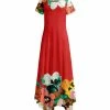 Lily | Red Floral Pleated Short-Sleeve Maxi Dress - Women