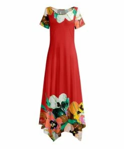 Lily | Red Floral Pleated Short-Sleeve Maxi Dress - Women